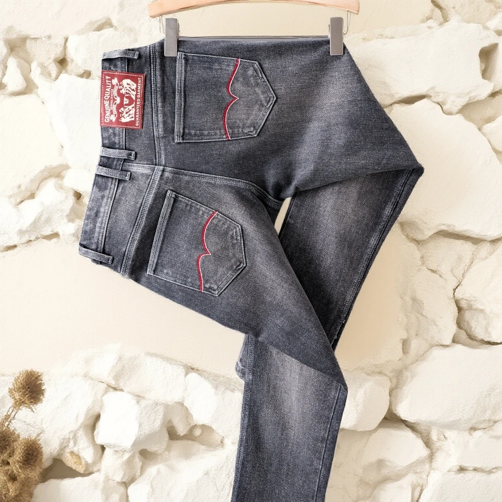 诺顿雷斯香港潮牌冬季新款烟灰色男牛仔裤弹力修身小直筒长裤春秋