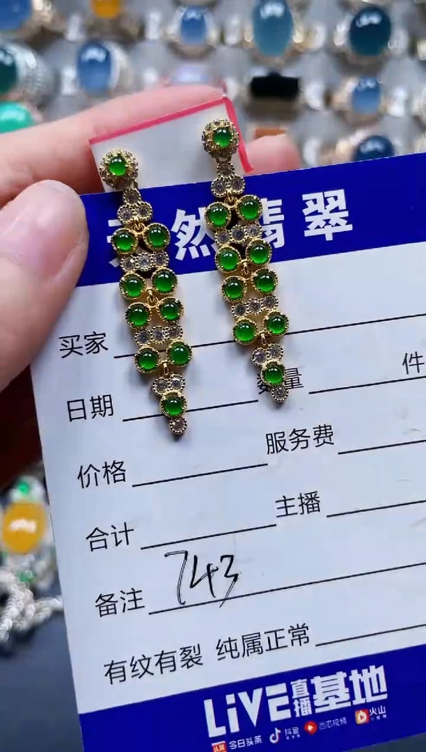 银S925镶嵌翡翠耳饰743