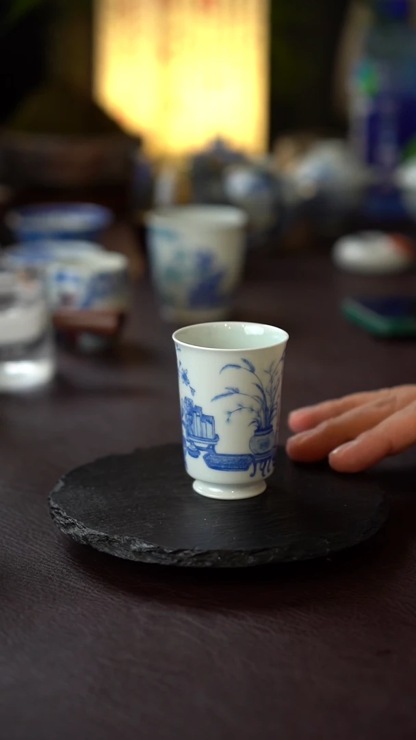 景德镇全手工手绘青花清供闻香杯
