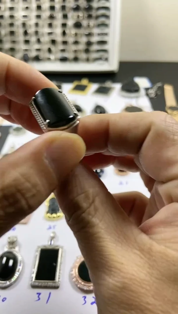 银S925镶嵌戒指翡翠男款马鞍戒