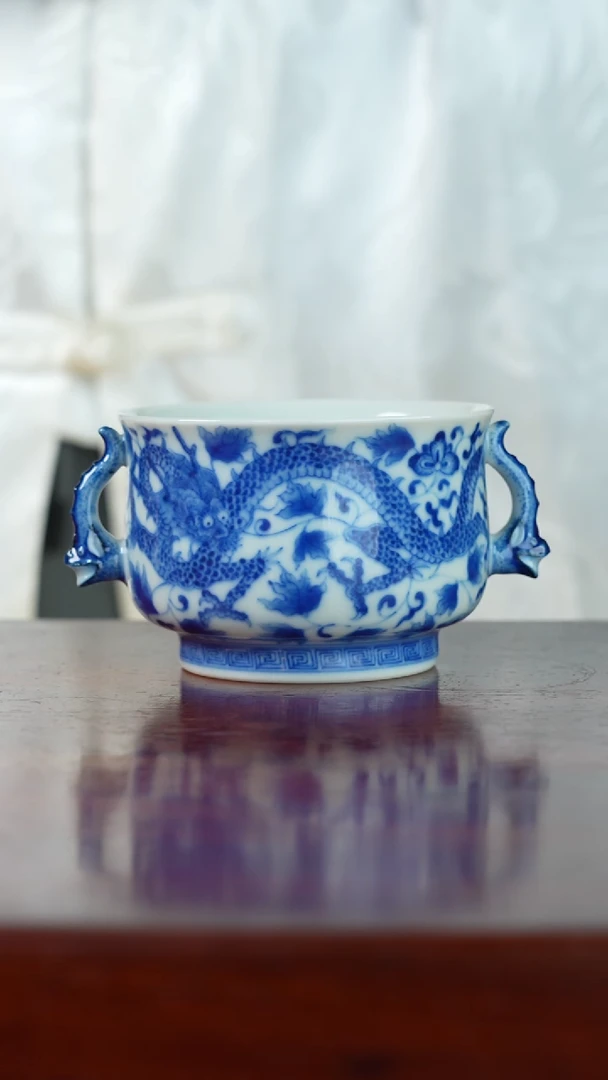 祖传窑真柴窑传承400年双耳缠枝莲双龙杯