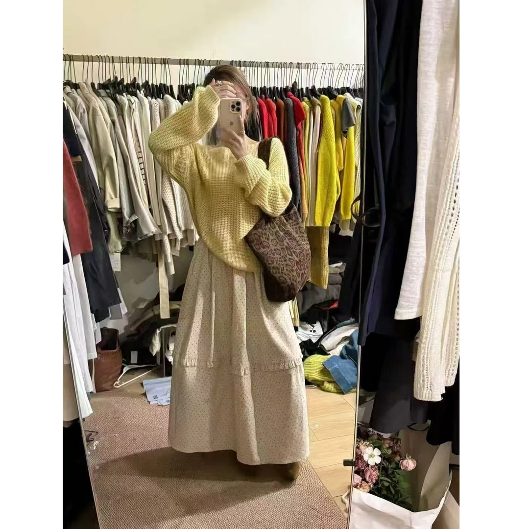 复古波点百搭厚款不起球加厚半身裙中腰气质休闲风套装-30