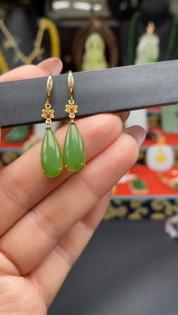 和田玉银S925镶嵌耳饰耳饰a027