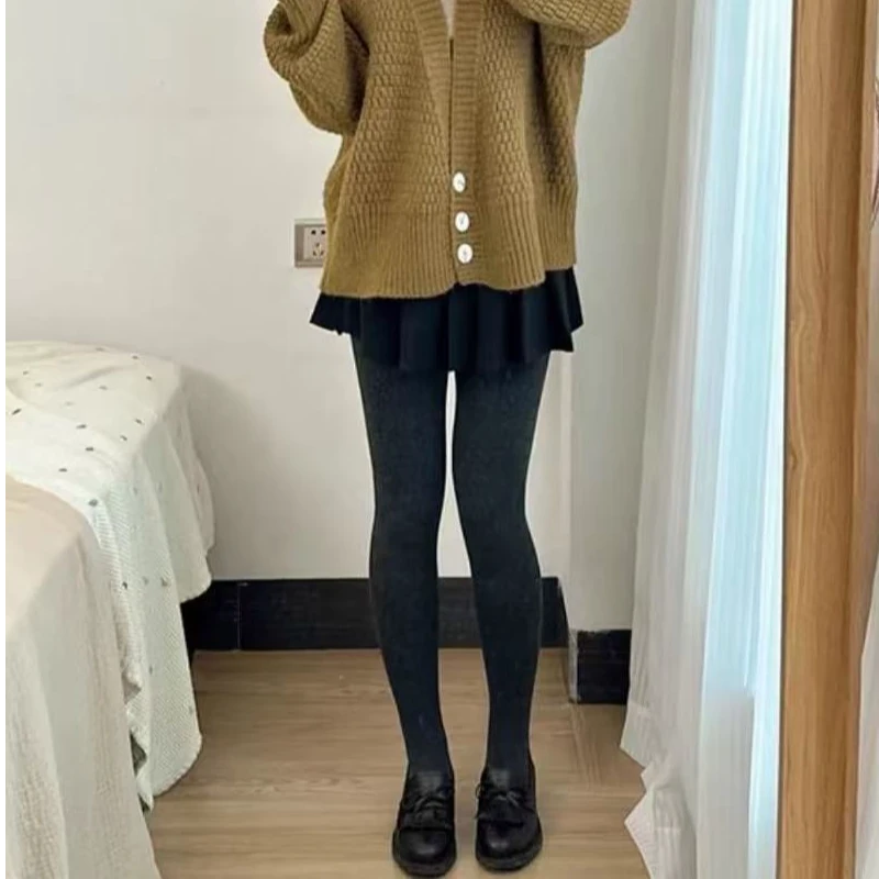 01206韩版自发热抗起球瘦腿连裤袜细坑条显瘦百搭打底裤