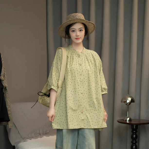 【一恬家】2025年欧韩版百搭宽松休闲显瘦波点衬衫~