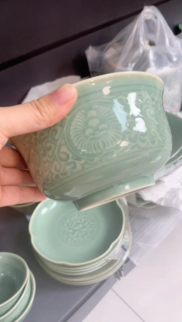 耀州窑缠枝莲纹15出门口径小碗两只