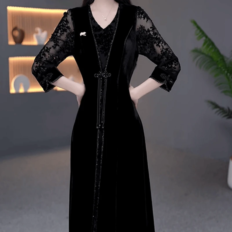 A196【连衣裙】2025早秋新款时尚优雅国风气质中式端庄显瘦连衣裙