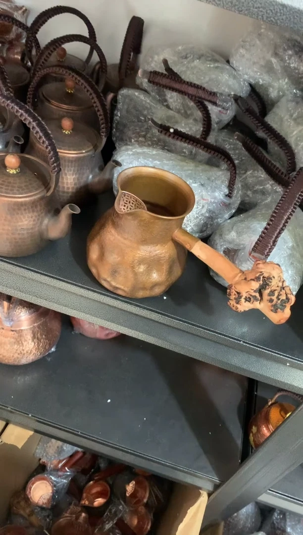紫铜包浆色陨石坑煮茶器