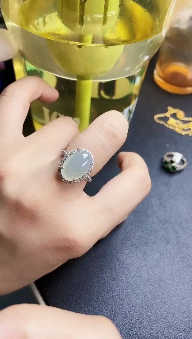 翡翠戒指银S925镶嵌21349