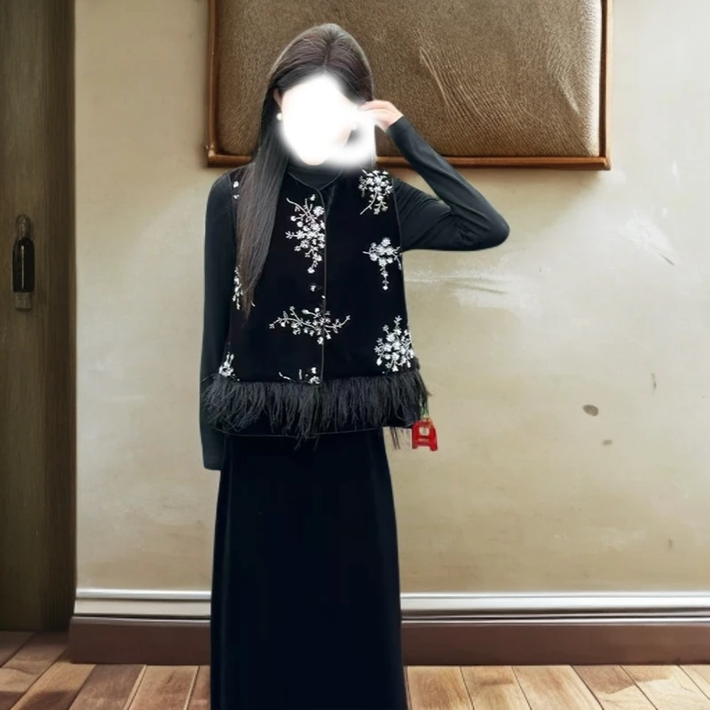 25秋季新款国风马甲外套气质半身裙套装