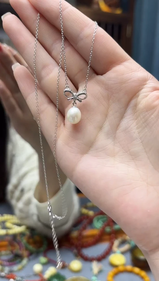 颈饰银S925镶嵌淡水珍珠s925银珍珠项链YX