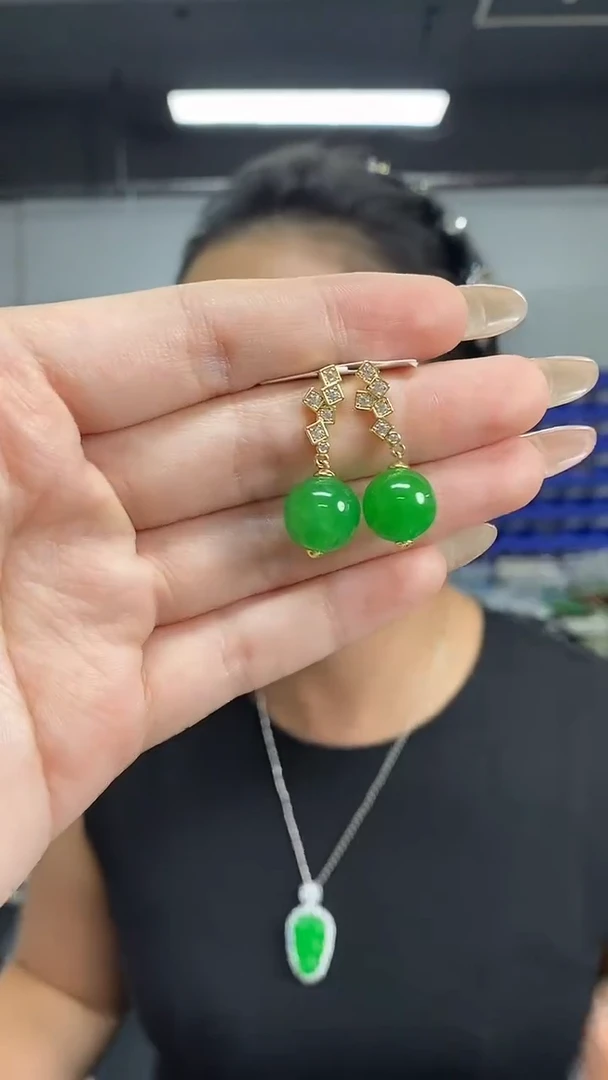 银S925镶嵌翡翠耳饰多样性发其一颜色微差