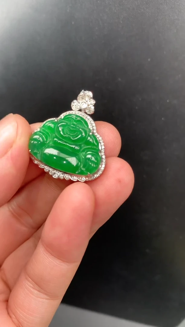 翡翠18K金镶嵌吊坠(不含链)佛公