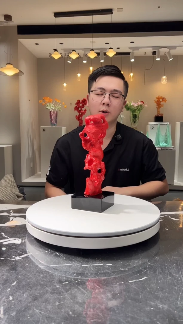 摆件巴比特美学-朱砂红小号太湖石+底座