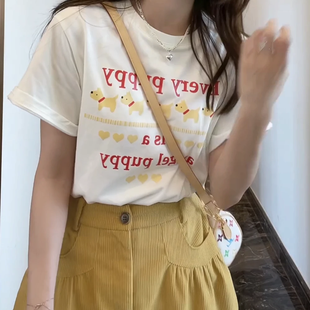 春夏韩版温柔公主风卡通印花T恤女2025夏季新款短袖上衣