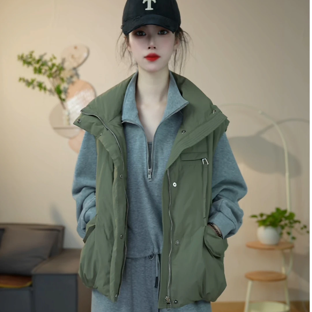 休闲风时尚冬季百搭女装纯色背心短款坎肩