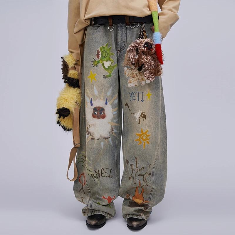 【宋亚轩同款】ANGEL CHEN陈安琪涂鸦雪怪印花牛仔裤河岸家买手店