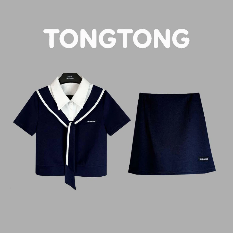 【梦露】运动套头女装休闲夏季拼接百搭学院风套装GGZ-159