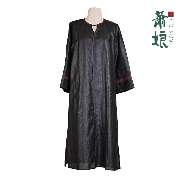 萧娘【春庭暮】莨纱香云纱连衣裙新中式中国风复古桑蚕丝女裙1623