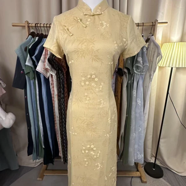 新款文艺旗袍修身日常中长款125cm尺码s-3xl