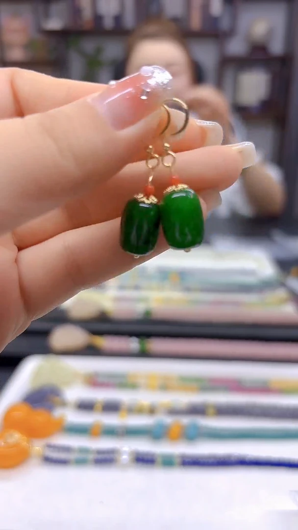 翡翠14K金镶嵌耳饰DIY款E772