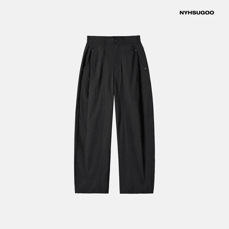 男士夏季新品宽松舒适松紧腰设计轻薄休闲裤纯色百搭潮流休闲裤