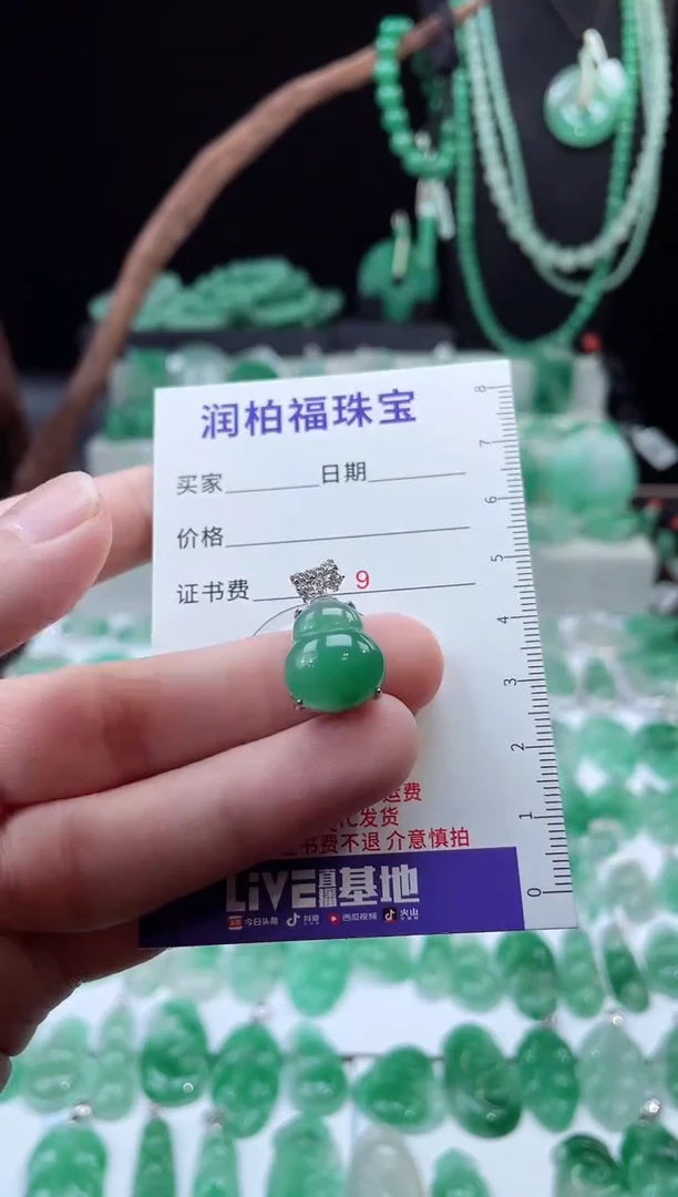 吊坠(不含链)银S925镶嵌石英质玉（非洲翠）16.380 葫芦