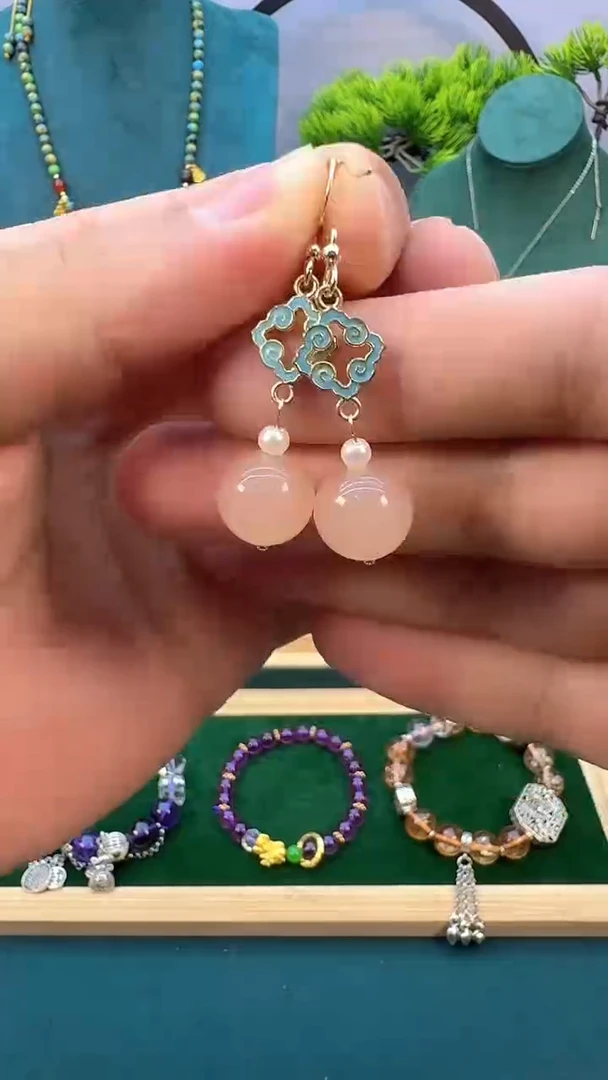 和田玉14K金镶嵌耳饰E50