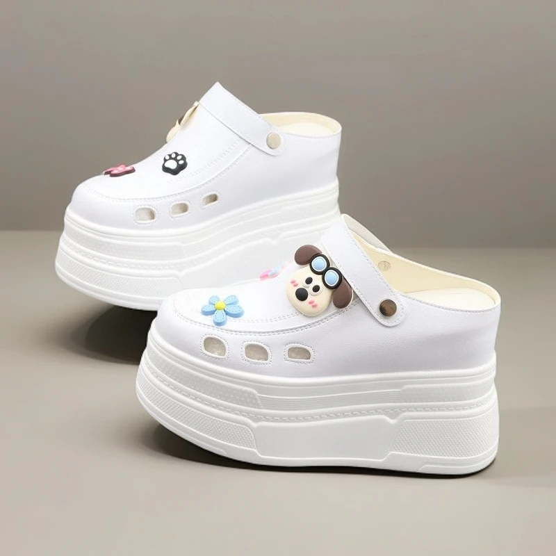 超高跟10-12cm夏季外穿包头半拖鞋厚底镂空女凉鞋新款时尚洞洞鞋