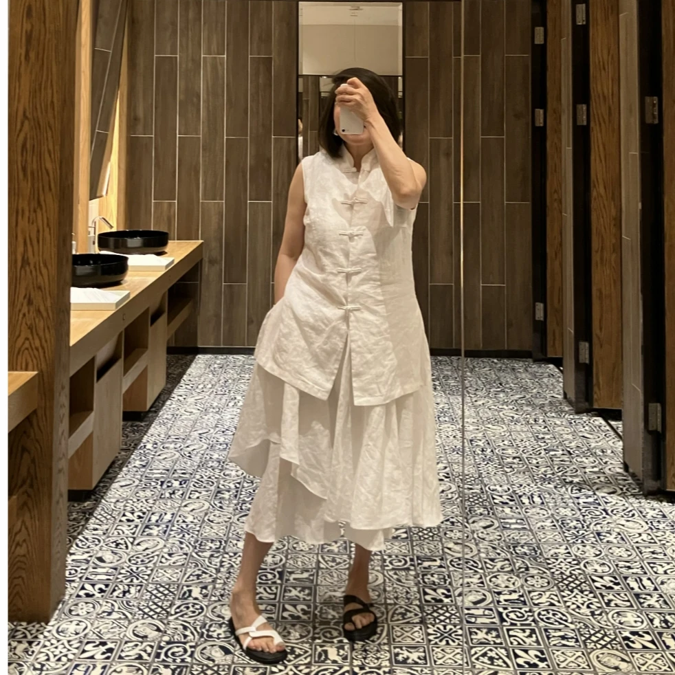 COCOLINDA“中式新风尚”立领盘扣亚麻无袖上衣 S1675