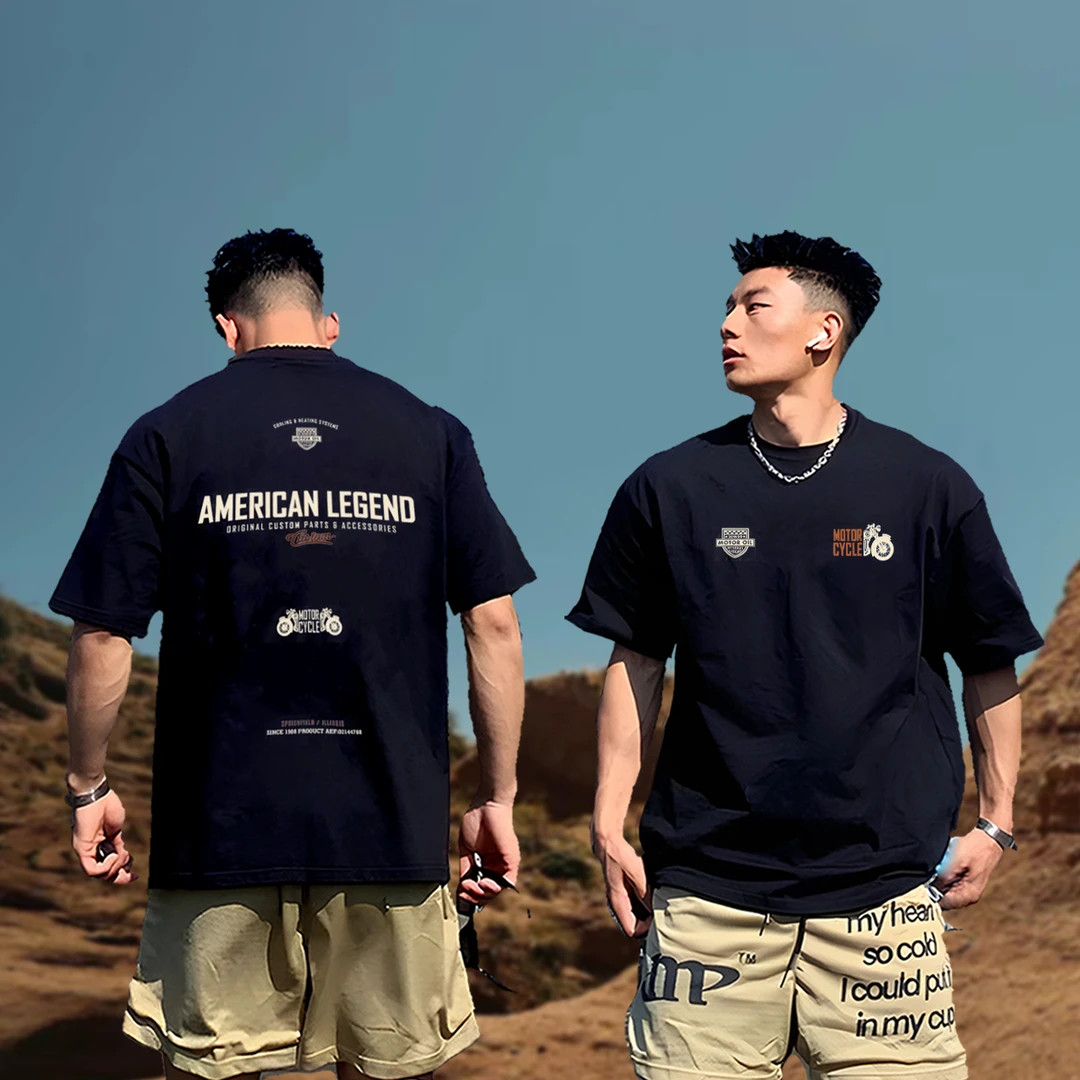 【严选】圆领t恤男士爆款2025夏休闲新款印花短袖透气纯棉半袖美式