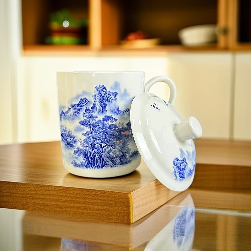 ZY-DP-A80青花山水办公杯/高11厘米宽12.5厘米