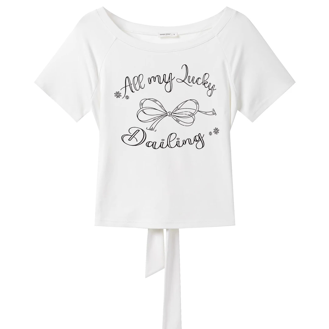 羊城故事-美式复古字母印花短袖t恤女设计感减龄上衣Y50651022