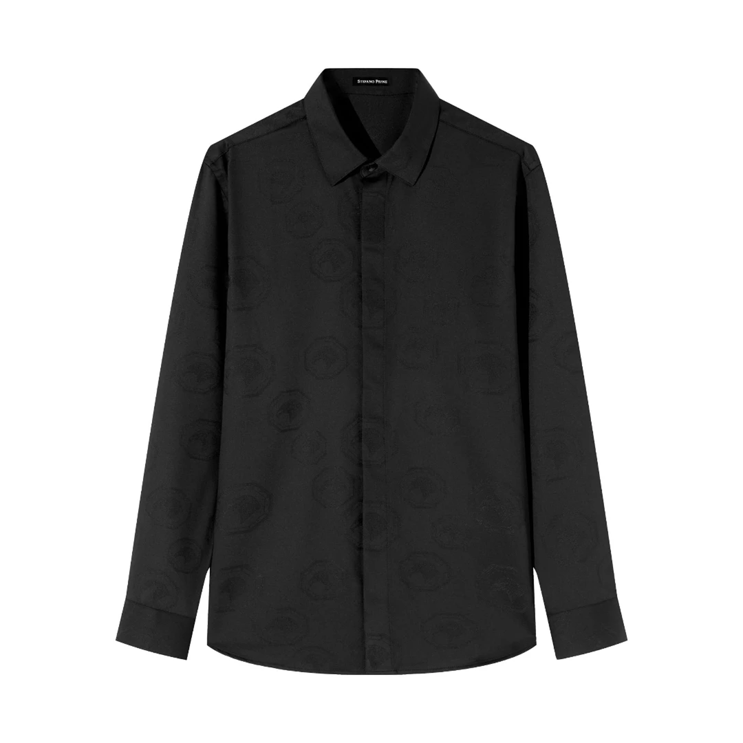 STEFANO PAYNE/史蒂芬•派恩黑白休闲百搭款衬衫男满印打底衫