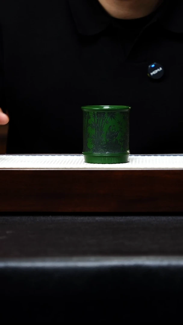 茶壶紫砂宜兴紫砂 主人杯 熊猫竹节 绿泥 任家娟 h214