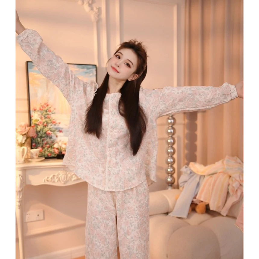 【夏花】睡衣套装睡衣春夏款透气休闲家居服夏季薄款棉
