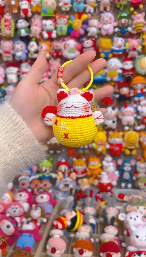 纯手工制作毛线钩织成品招财猫