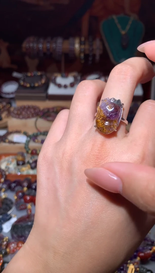 水晶珠宝半成品未镶嵌极光紫钛大头狐戒指多样性发其1