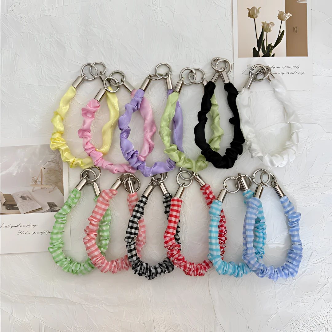 网红百搭创意褶皱格子手环式手机链