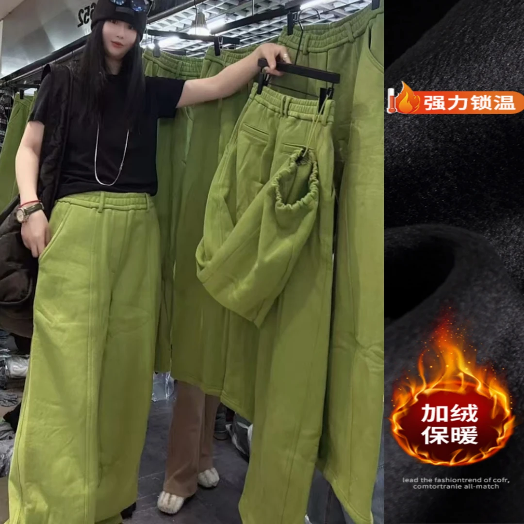景倩妮今年流行百搭休闲裤2024年冬季新款加绒高腰显瘦束脚阔腿裤