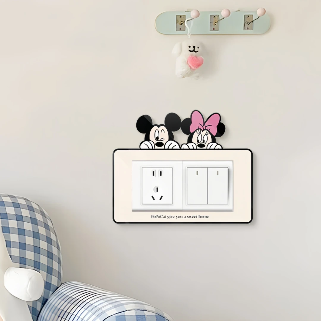 开关贴现代简约米奇开关装饰墙贴自粘家用插座边框套卡通墙面贴画