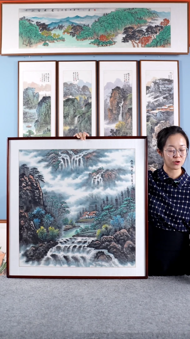 【闪购商品】国画王立明《幽谷雅居》手绘带框83*83