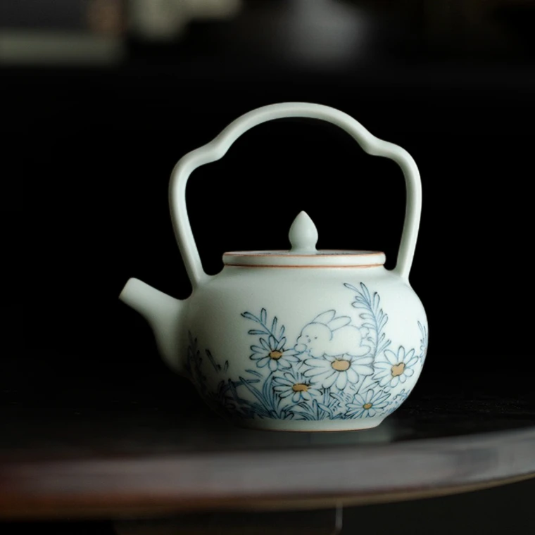 德化复古青花大号陶瓷提梁壶茶壶中式泡茶家用陶瓷功夫茶具青瓷