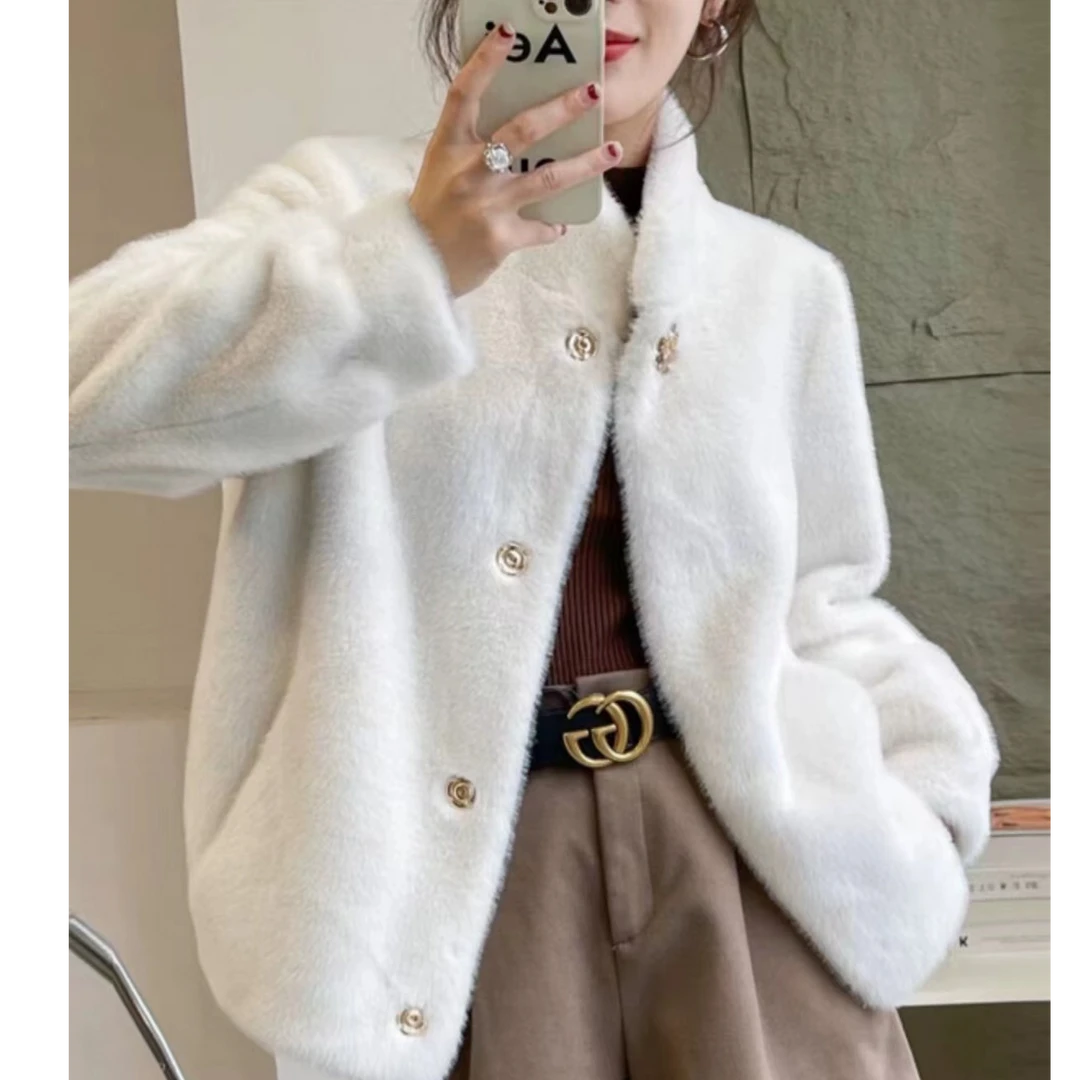 2025新款雪兰貂皮毛一体女装春季加厚短款外套