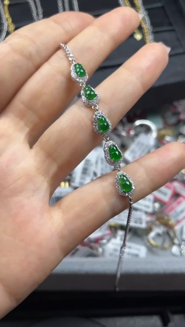 银S925镶嵌戒指翡翠天然翡翠A货