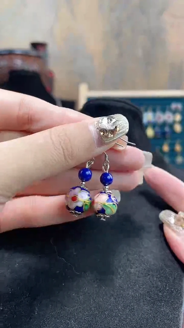 非遗手工景泰蓝耳环宝蓝