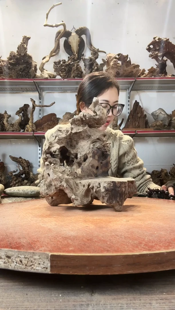 木平*黄荆随型风化镂空底座摆件无漆无蜡