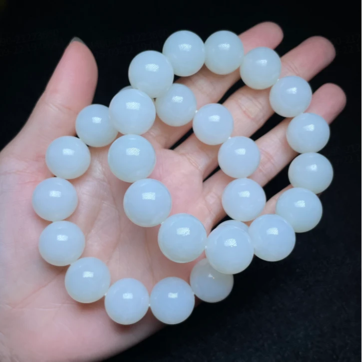 石惑珠宝^和田玉圆珠手串约14mm/多样性发一