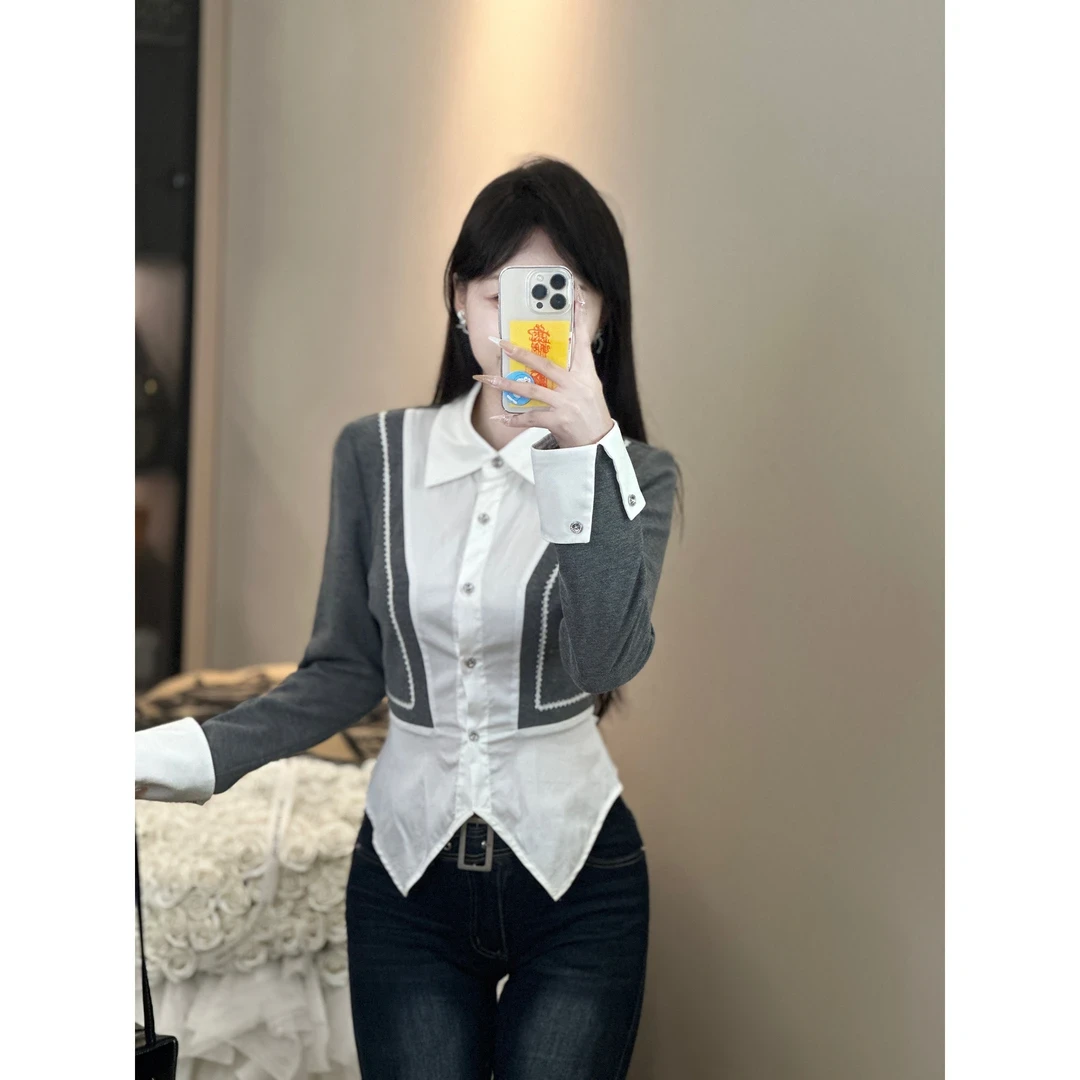 【宠粉专场】浅灰拼接假两件长袖衬衫DYTH-23123157