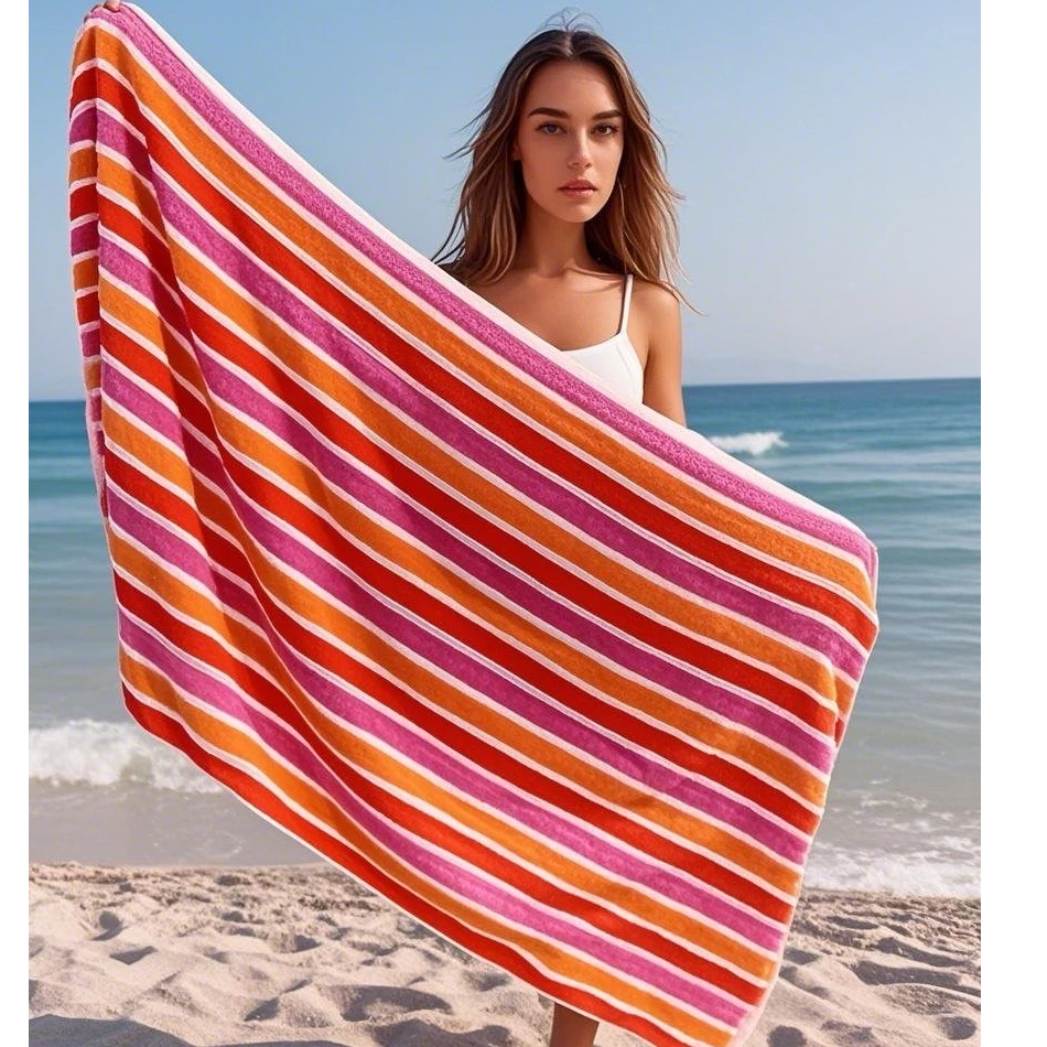 DK【楠南】纯棉色织提花粉红条纹系柔软透气成人家用洗澡吸水浴巾